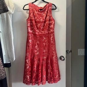 Tadashi Shoji Fit and Flare Coral Print Dress